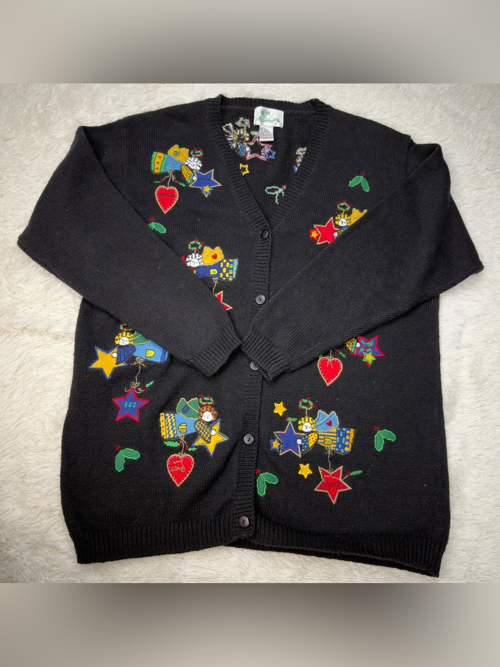 Y2k 90s The Quacker Factory Women’s Black Ugly Christmas Cardigan Sweater Large